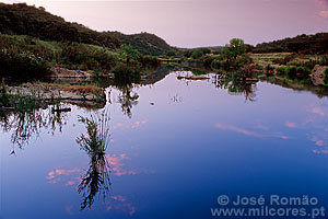 Reflexo ao crepúsculo na água da Ribeira de Múrtega -  Parque de Natureza de Noudar